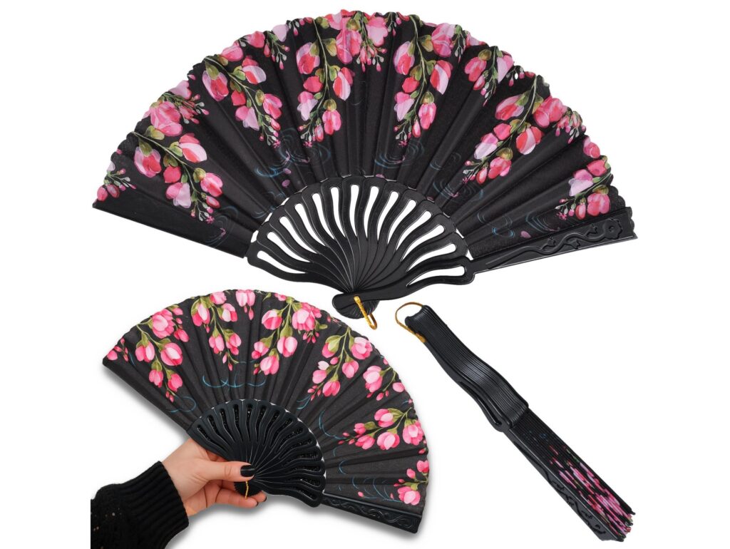 WACHLARZ MATERIAŁOWY KWIATY 25CM - różowe kwiaty