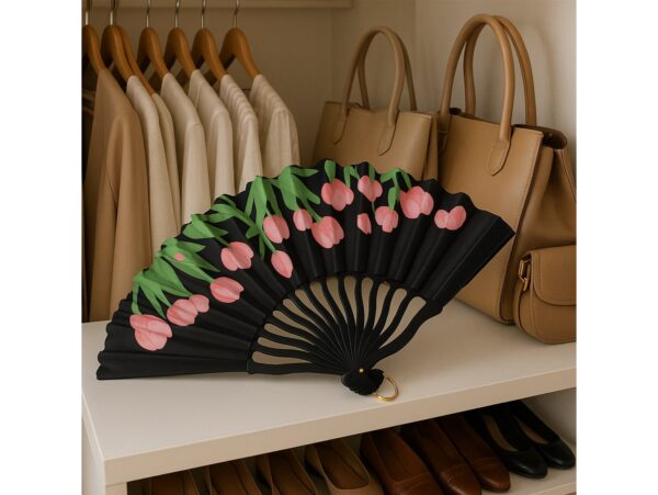 WACHLARZ MATERIAŁOWY KWIATY 25CM - różowe tulipany