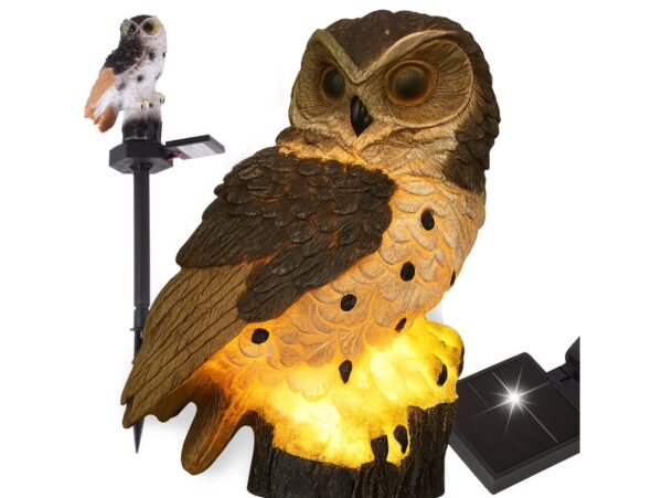 LAMPA SOLARNA OGRODOWA SOWA 30cm - biało-brązowy