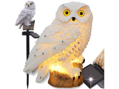 LAMPA SOLARNA OGRODOWA SOWA 30cm - biały