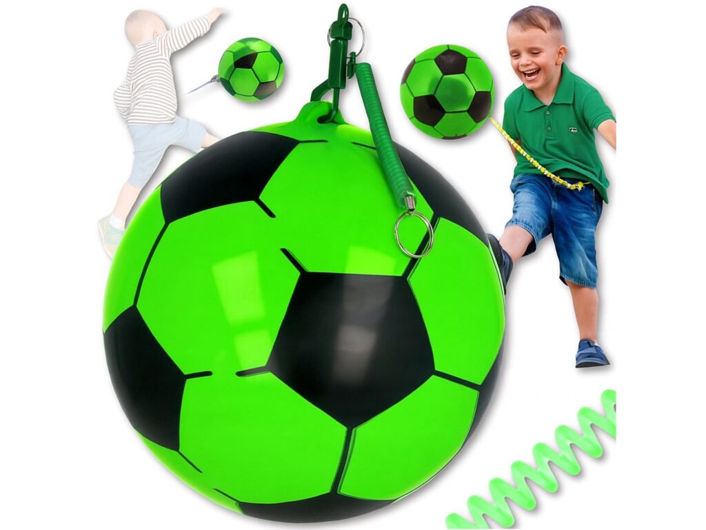 PIŁKA GUMOWA NA SPRĘŻYNCE 17CM - zielona