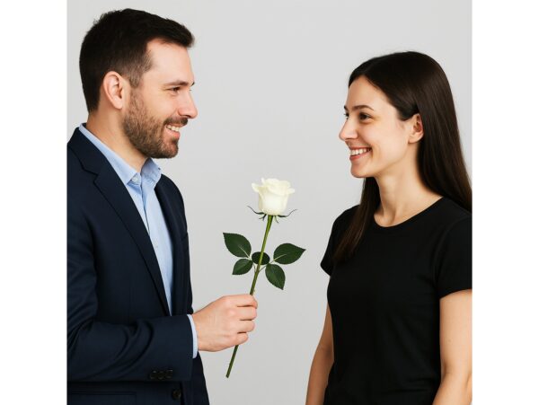 RÓŻA SZTUCZNA POJEDYNCZA REAL TOUCH 40CM (kwiat 6x5,5 cm) - biały