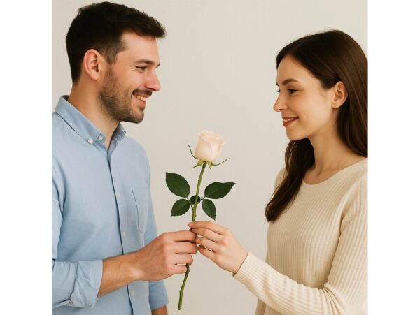 RÓŻA SZTUCZNA POJEDYNCZA REAL TOUCH 40CM (kwiat 6x5,5 cm) - ecru