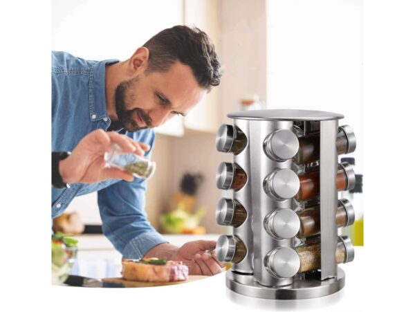 STOJAK NA PRZYPRAWY OBROTOWY 29x19cm - srebrny