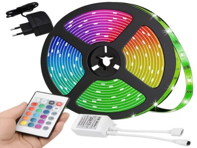 TAŚMA LED WODOODPORNA RGB 5M +PILOT ZASILACZ
