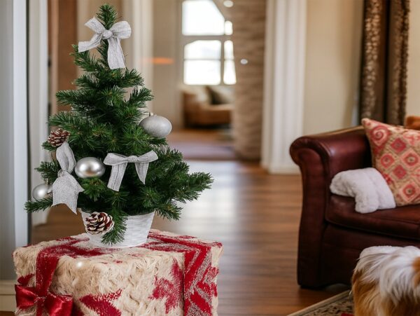 CHOINKA SZTUCZNA Z PRZYSTROJENIEM 40cm - srebrny