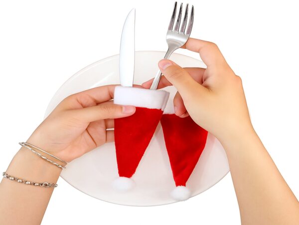 CZAPKA MIKOŁAJA NA BUTELKĘ SZTUĆCE 10SZT OZDOBY