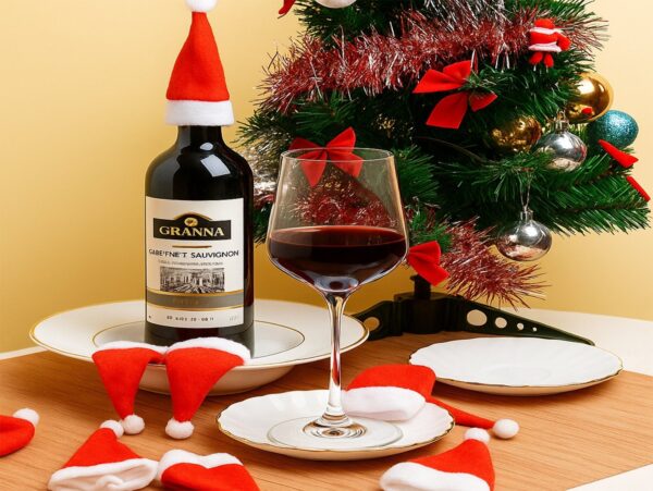 CZAPKA MIKOŁAJA NA BUTELKĘ SZTUĆCE 10SZT OZDOBY