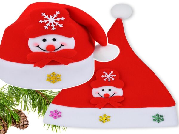 CZAPKA ŚWIĘTEGO MIKOŁAJA Z OZDOBĄ 24x30cm - bałwan