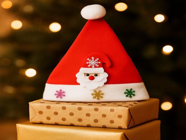 CZAPKA ŚWIĘTEGO MIKOŁAJA Z OZDOBĄ 24x30cm - mikołaj