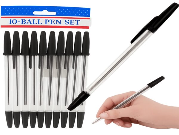 DŁUGOPISY TRADYCYJNE 10SZT - czarny