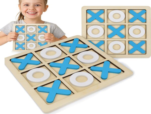 GRA KÓŁKO I KRZYŻYK DRENIANE KLOCKI 15x15cm - biało-niebieski