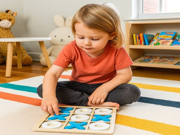 GRA KÓŁKO I KRZYŻYK DRENIANE KLOCKI 15x15cm - biało-niebieski