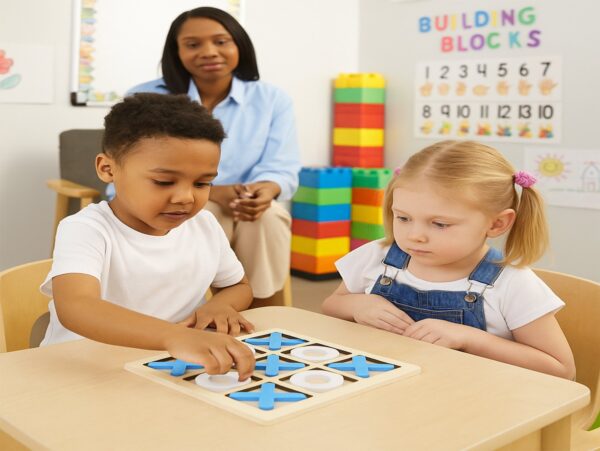 GRA KÓŁKO I KRZYŻYK DRENIANE KLOCKI 15x15cm - biało-niebieski