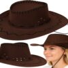 KAPELUSZ UNISEX KOWBOJSKI WELUR 36x33cm - brązowy