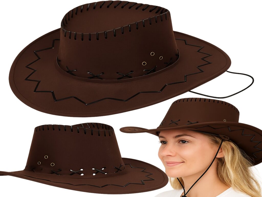 KAPELUSZ UNISEX KOWBOJSKI WELUR 36x33cm - brązowy