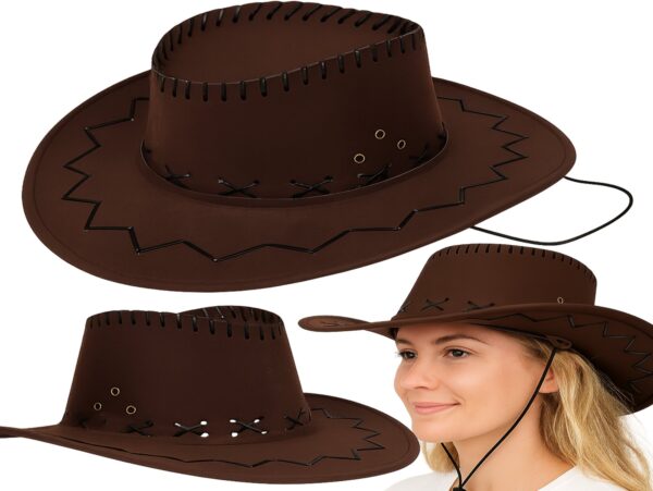 KAPELUSZ UNISEX KOWBOJSKI WELUR 36x33cm - brązowy