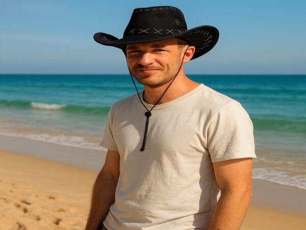 KAPELUSZ UNISEX KOWBOJSKI WELUR 36x33cm - czarny