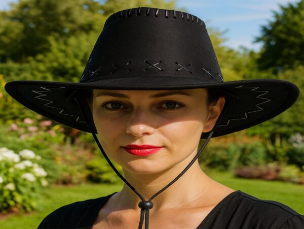 KAPELUSZ UNISEX KOWBOJSKI WELUR 36x33cm - czarny