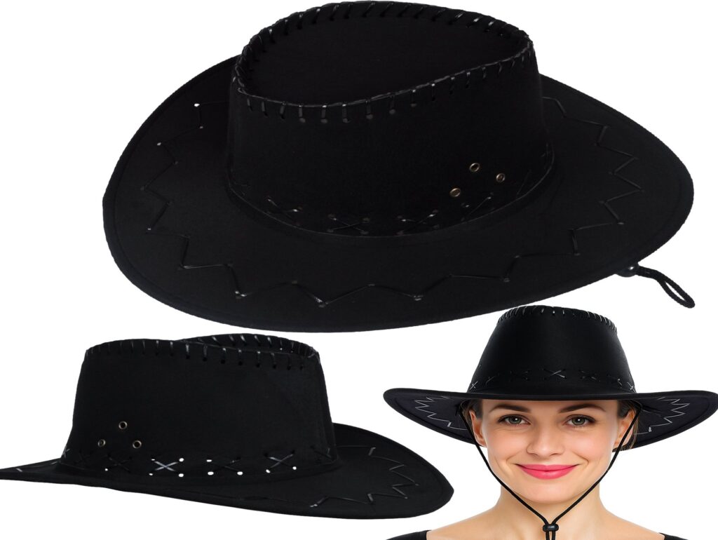 KAPELUSZ UNISEX KOWBOJSKI WELUR 36x33cm - czarny