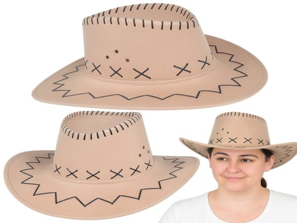 KAPELUSZ UNISEX KOWBOJSKI WELUR 36x33cm - kremowy