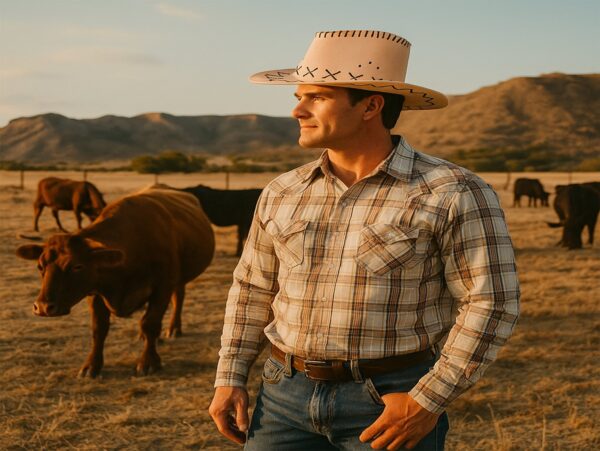 KAPELUSZ UNISEX KOWBOJSKI WELUR 36x33cm - kremowy