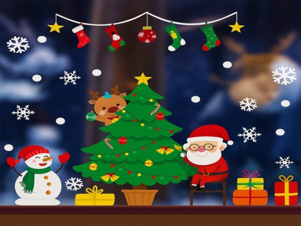 NAKLEJKI NA OKNO ŚWIĄTECZNE 48x34 2 ARKUSZE - ubieranie choinki