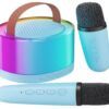ZESTAW KARAOKE 2 MIKROFONY LED BLUETOOTH OKRĄŁY - niebieski