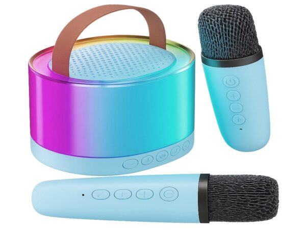 ZESTAW KARAOKE 2 MIKROFONY LED BLUETOOTH OKRĄŁY - niebieski