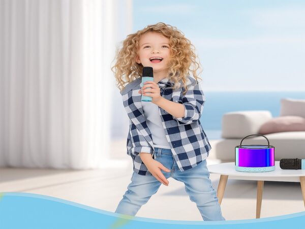 ZESTAW KARAOKE 2 MIKROFONY LED BLUETOOTH OKRĄŁY - niebieski