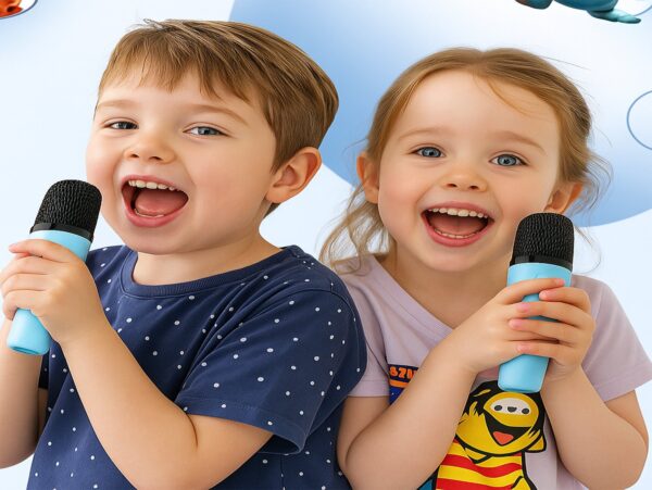 ZESTAW KARAOKE 2 MIKROFONY LED BLUETOOTH OKRĄŁY - niebieski