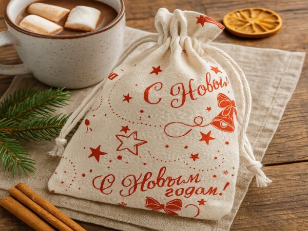 WOREK NA UPOMINEK PREZENT JUTOWY 18x13cm - gwiazdki