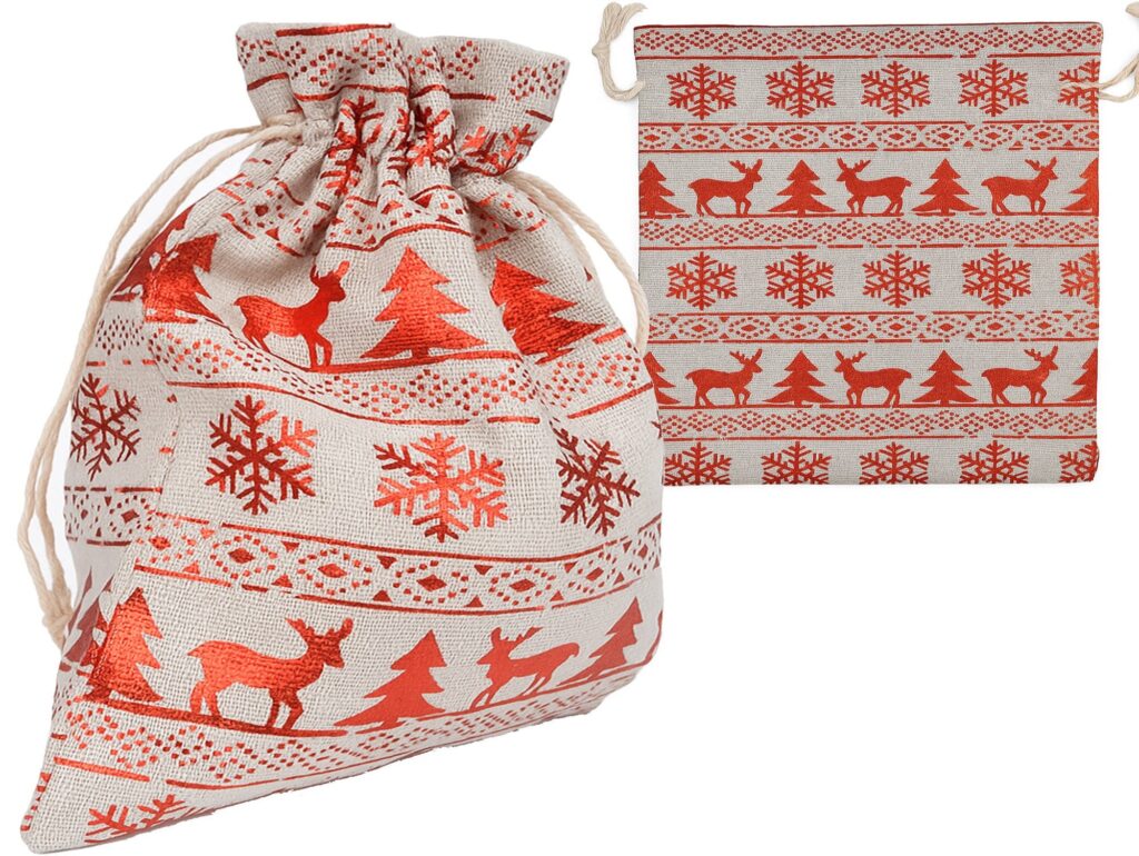 WOREK NA UPOMINEK PREZENT JUTOWY 18x13cm - renifer