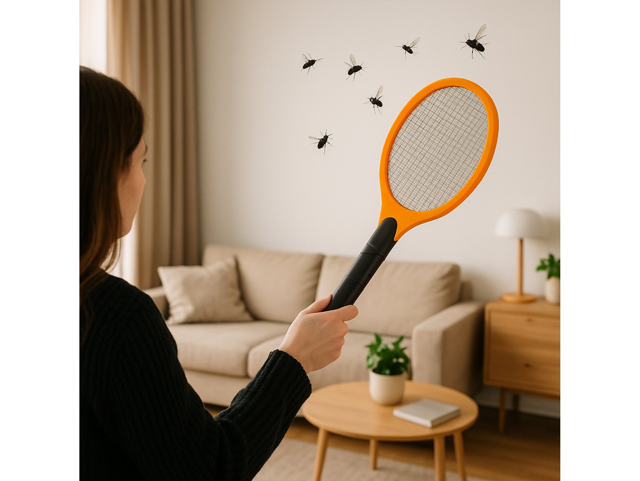 ŁAPKA NA MUCHY ELEKTRYCZNA NA AKUMULATOR DO GNIAZDKA - pomarańczowy