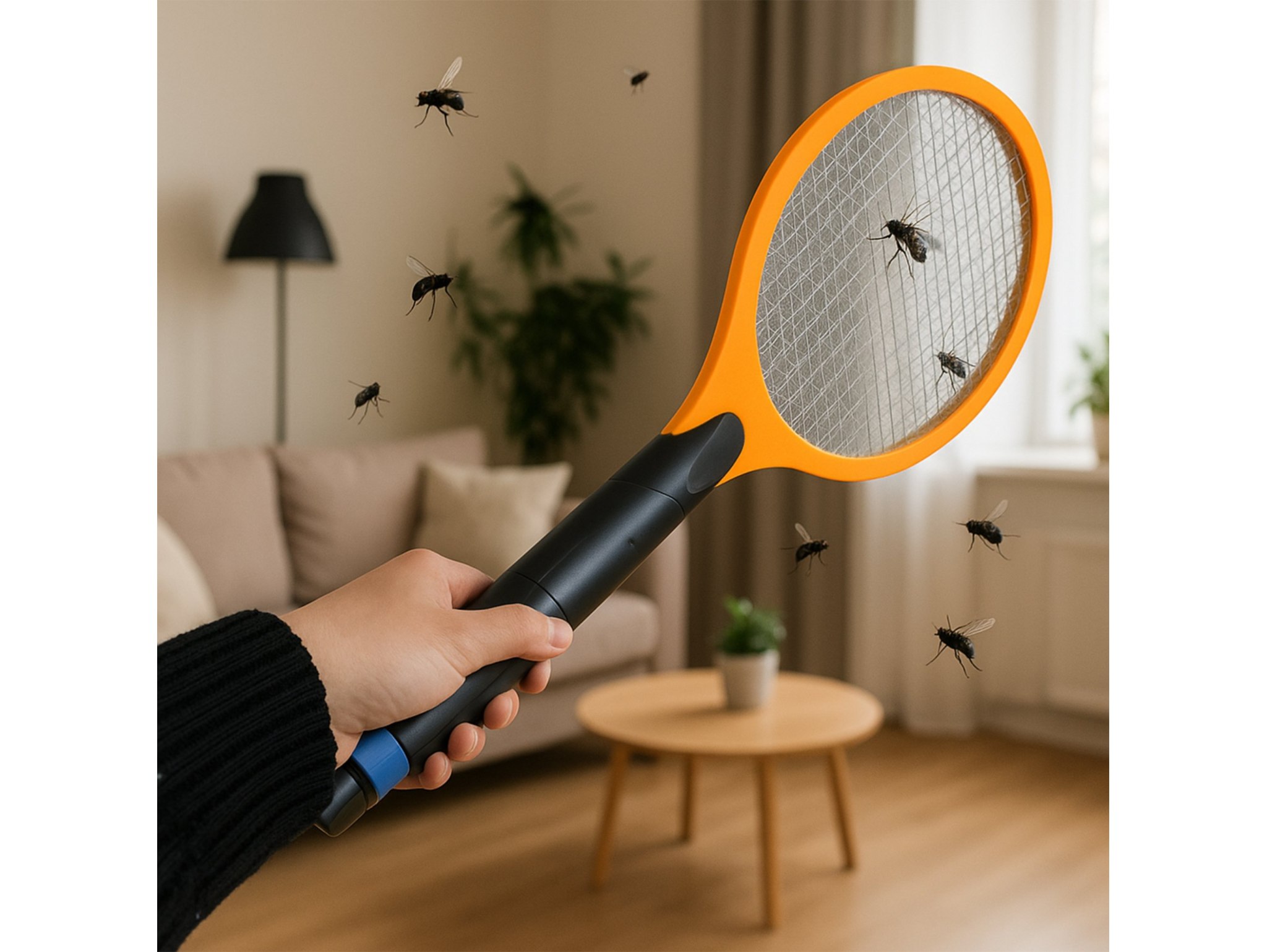 ŁAPKA NA MUCHY ELEKTRYCZNA NA AKUMULATOR DO GNIAZDKA - pomarańczowy