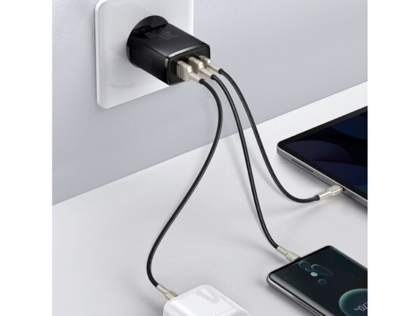 BASEUS ŁADOWARKA SIECIOWA USB-C 2X USB-A 30W PD QC3.0 3705 UNIWERSALNA CCXJ-E01