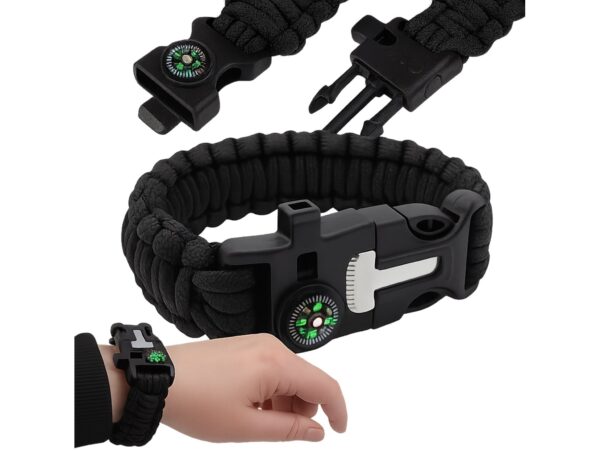 BRANSOLETKA SURVIVAL Z AKCESORIAMI - czarny