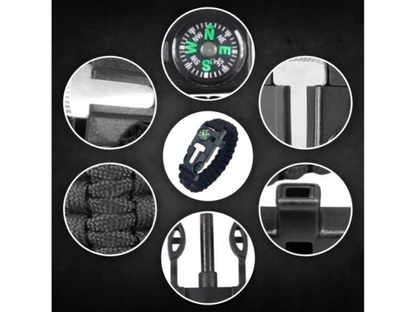 BRANSOLETKA SURVIVAL Z AKCESORIAMI - czarny