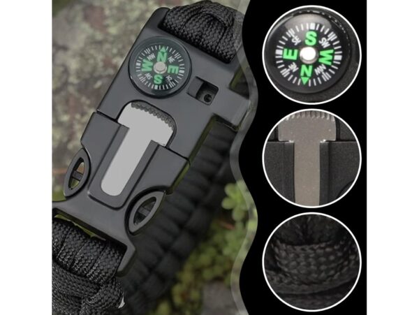 BRANSOLETKA SURVIVAL Z AKCESORIAMI - czarny