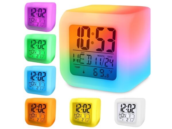BUDZIK ZEGAREK TERMOMETR ŚWIECĄCY KAMELEON LED