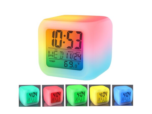 BUDZIK ZEGAREK TERMOMETR ŚWIECĄCY KAMELEON LED