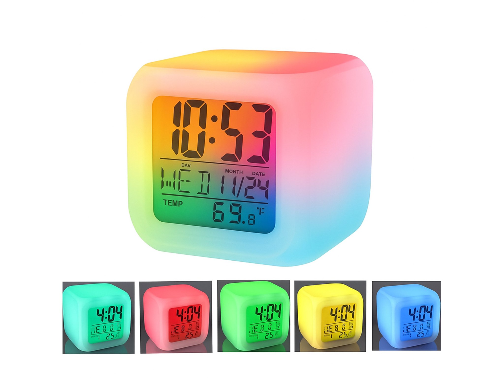 BUDZIK ZEGAREK TERMOMETR ŚWIECĄCY KAMELEON LED