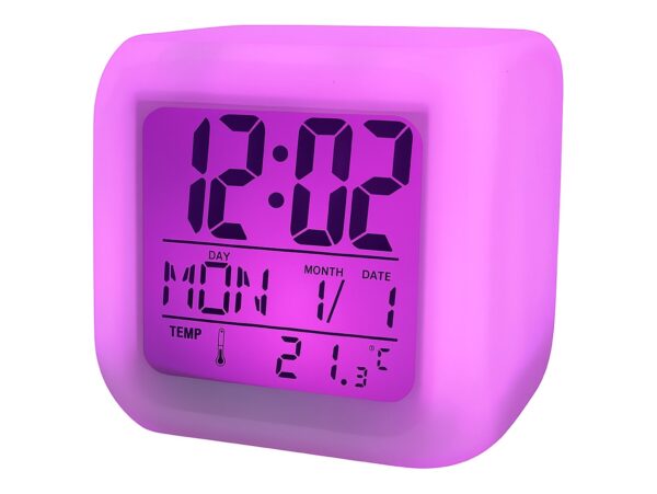 BUDZIK ZEGAREK TERMOMETR ŚWIECĄCY KAMELEON LED