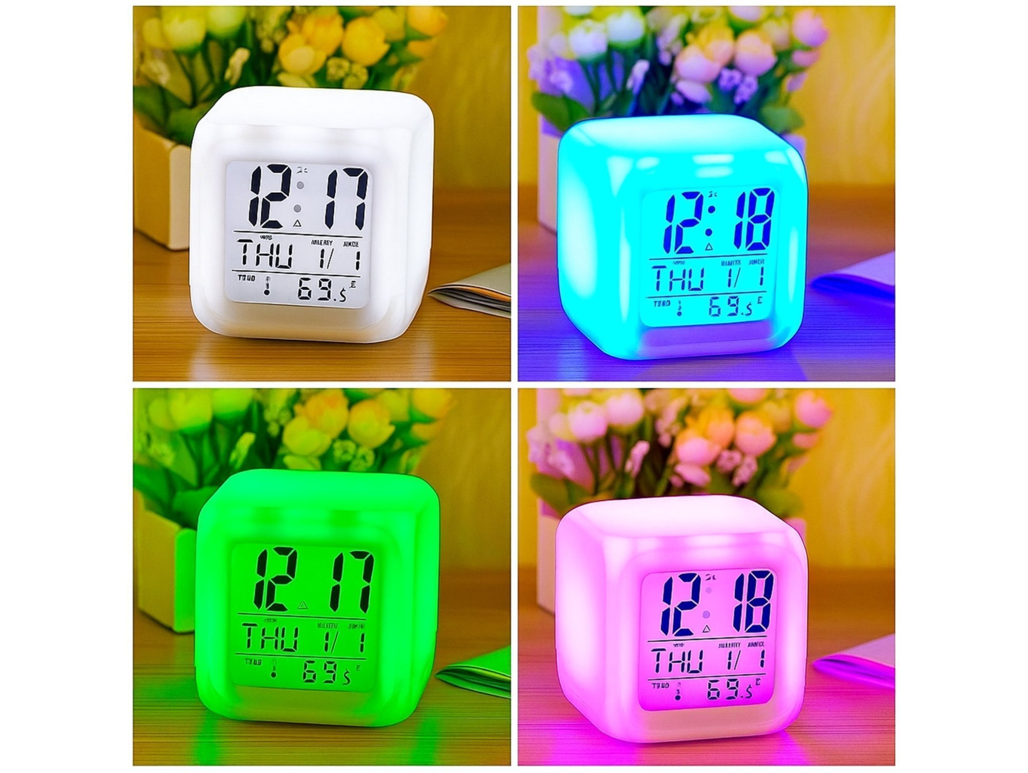 BUDZIK ZEGAREK TERMOMETR ŚWIECĄCY KAMELEON LED