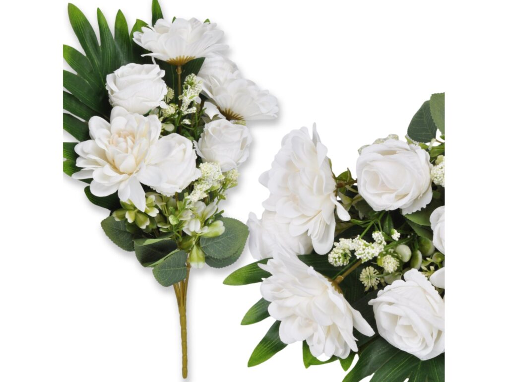 BUKIET MIESZANY RÓŻA DALIA 45CM 7 ŁODYG - biały