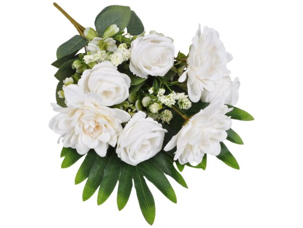BUKIET MIESZANY RÓŻA DALIA 45CM 7 ŁODYG - biały