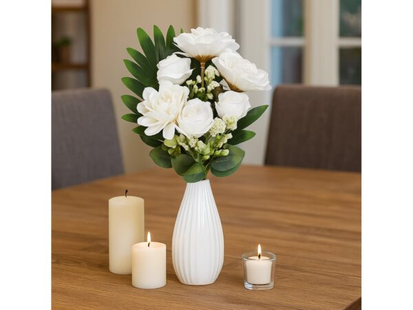 BUKIET MIESZANY RÓŻA DALIA 45CM 7 ŁODYG - biały