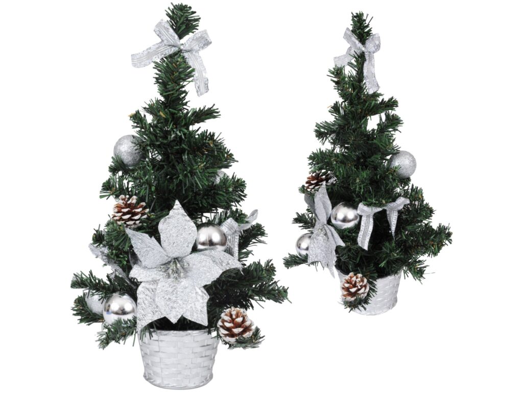 CHOINKA SZTUCZNA Z PRZYSTROJENIEM 40cm - srebrny