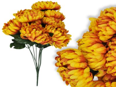 CHRYZANTEMA BUKIET 9 KWIATÓW 48cm - żółto-rudy