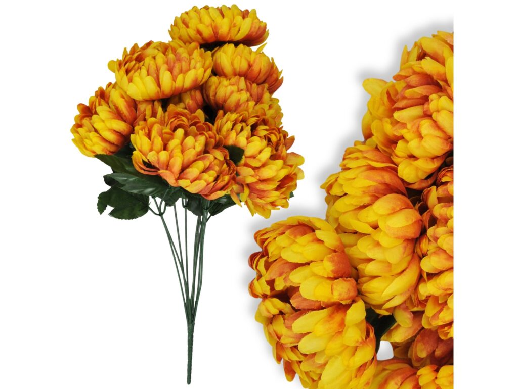 CHRYZANTEMA BUKIET 9 KWIATÓW 48cm - żółto-rudy